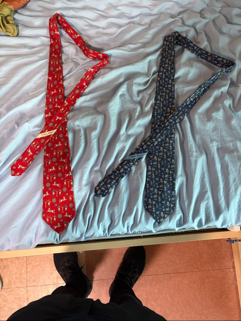 Salvatore Ferragamo Red and Navy Animal Print Silk Ties